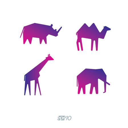 Rhino, giraffe, elephant and camel template setのイラスト素材