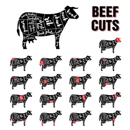 Beef Cuts Template Chalkboard Scheme Setのイラスト素材