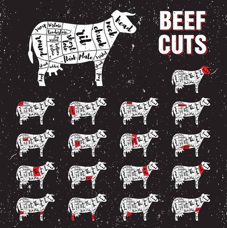 Beef Cuts Template Chalkboard Scheme Setのイラスト素材