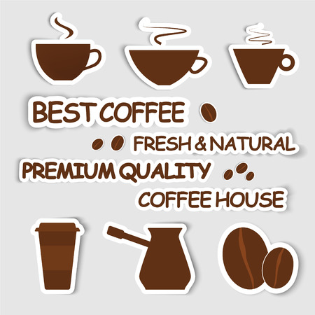Design elements for coffee shops and cafes. Set of stickers. Vector illustrationのイラスト素材