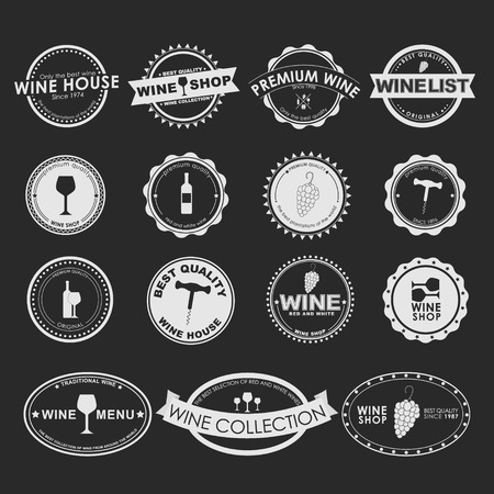 Set of vintage on black background for wine shops, cafes or restaurants. Vector element design, stickers, icons, business signs.のイラスト素材