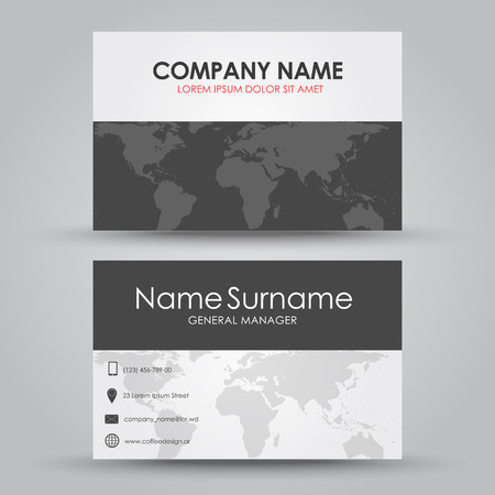 Design business card with a map of the world for the company or individual. Vector illustration. Set.のイラスト素材