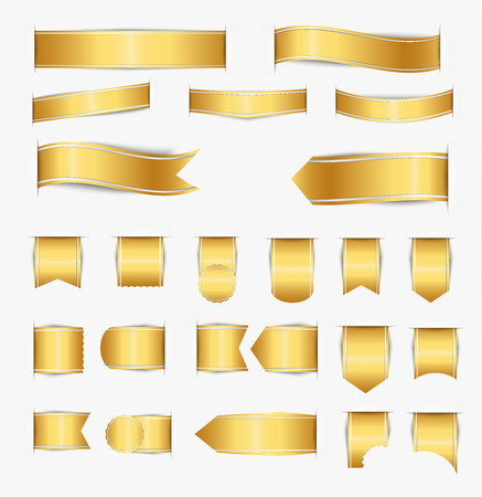 Set of golden ribbons of different web forms with shadow. Vector illustrationのイラスト素材