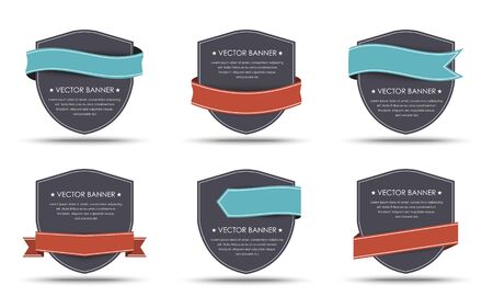 Set of retro banners of different shapes with ribbons of different shapes, which wrapped around the banner.のイラスト素材