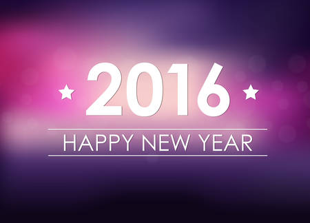 Design New Year banner (poster) with the text of 2016 on blurred pink background. Vector illustrationのイラスト素材
