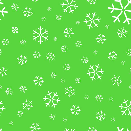 Seamless winter green background with white snowflakes. Vector illustrationの写真素材