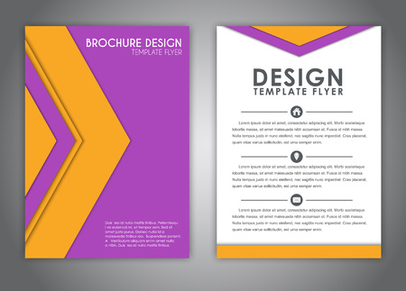 brochure design, flyer, report with elements of material design in yellow and purple colors in the form of arrows. Corporate style for advertising and printing. Vector illustrationのイラスト素材