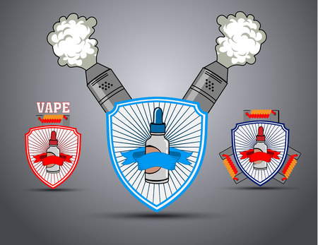 A set of posters with the shield and the e-cigarette to vaping.のイラスト素材