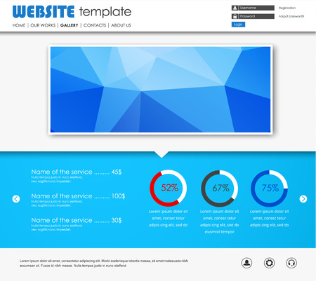 Design a web site with a blue banner polygonal. Template circular Diagram and buttons. Vector illustrationのイラスト素材