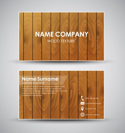 Design of the business card for the company or the individual. A template with wooden vertical texture. Vector illustrationのイラスト素材