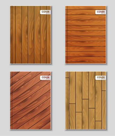 Set of covers for books, brochures and reports. Template wooden texture of different colors. Vector illustration.のイラスト素材