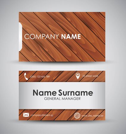 Business card template for the company or the individual. Design with wooden diagonal texture and metal dies. Vector illustrationのイラスト素材