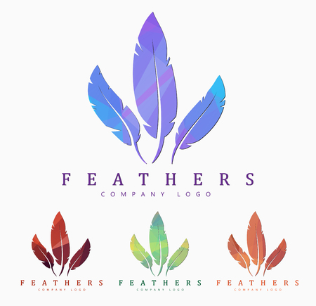 Logo design with three colored feathers. Template with abstract polygonal elements. Vector illustration. Setのイラスト素材