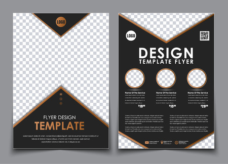 Template black A4 brochures. Design 2 pages flyer with space for images, information, text and YyR code. Vector illustration. Setのイラスト素材