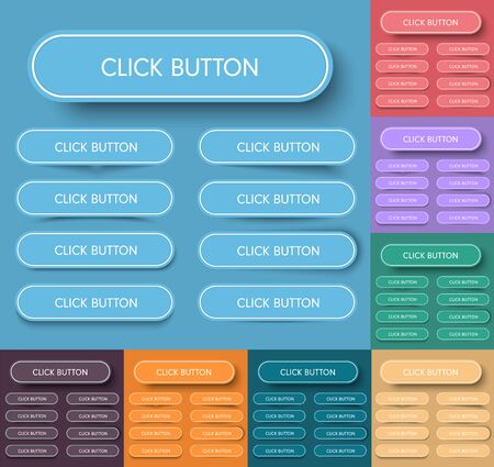 Design of rectangular buttons with rounded corners and stroke, with a different form of shadow. Templates for a website or an application. Vector illustrationのイラスト素材