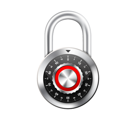 Icon chrome padlock with a mechanical digital lock for password entry. Isolated object on white background.のイラスト素材