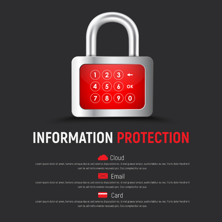 Template of a square black web banner with a padlock and a digital display for PIN code input.のイラスト素材