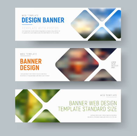 template of horizontal standard banners with rhombuses for the image.のイラスト素材