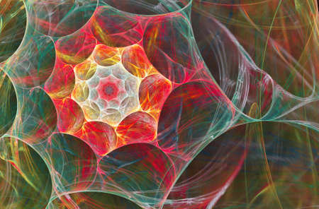 Glow fractal with a red spiral pattern. A digital image is rendered on a computer. Conceptual...