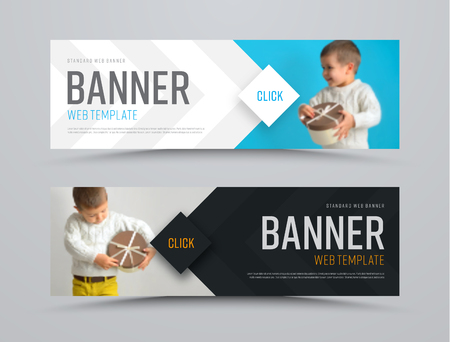 Templates of black and white vector horizontal web banners with arrows and a place for a picture.のイラスト素材