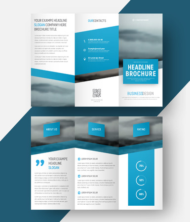 Design a tri-fold brochure with a place for the photo, diagonal elements and a floating rectangle for the title. Template of a folding universal flyer for business and advertising.のイラスト素材