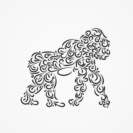 Silhouette of gorillas of their ornate shapes and curls. Vector illustration on white background.のイラスト素材