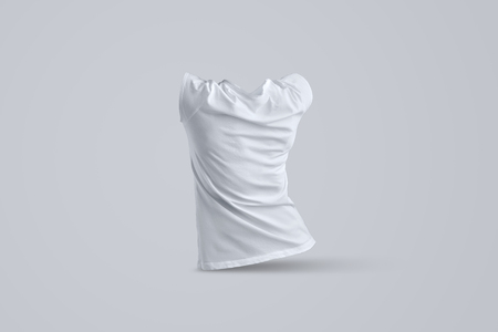 Business  mockup with  shape of the white female  t-shirt without body  isolated on the studio background, backside  view. Template can be used  for your showcase.の写真素材