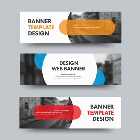 Template of horizontal web banners with round and semicircular elements and place for photo. A set of standard size for business and advertising. Vector illustration.のイラスト素材