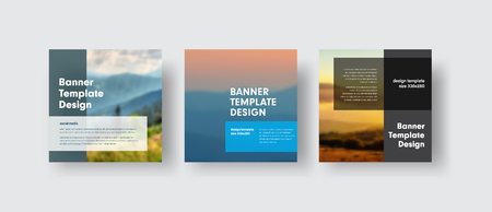 Set of vector banners for social media with place for photo and transparent dies for text. Square templates for business and advertising.のイラスト素材
