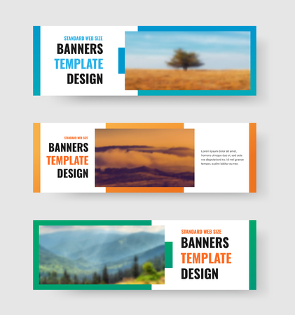 Set of vector horizontal web banners with color design elements. White templates are standard size.のイラスト素材