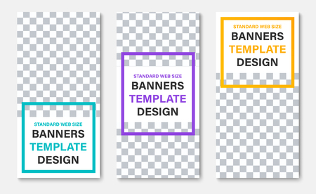 Template of white vertical web banners with place for photo and color frames for headline. Vector Design Standard Size.のイラスト素材
