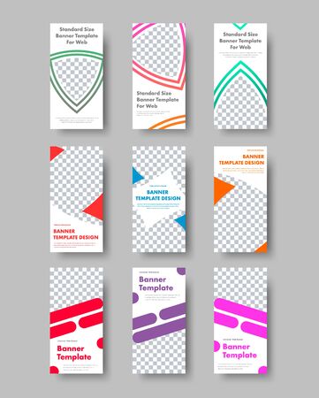 Templates for vertical white web banners with place for photo and color different design elements. Big set. Vector illustrationのイラスト素材