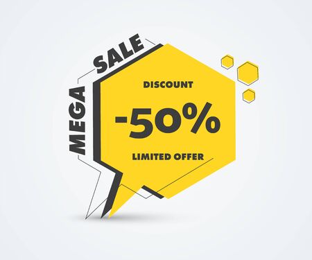 Hexagonal vector sticker on the leg template for big sale and 50 percent discount. Tag design with a black stroke.のイラスト素材