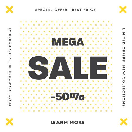 Set of vector square web banners for big sale with round yellow and white elements. Templates for social networks.のイラスト素材