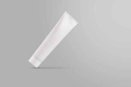 Mockup of a white container with cream for skin care for presentation design. Template of a long tube with a cap for lotion isolated on background. Bottle for advertising in the online store.の写真素材