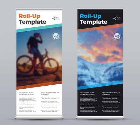Layout of vector roll up poster with geometric design, for business and annual report, for design presentation. White and black X-banner template isolated on background for print and media advertisingのイラスト素材