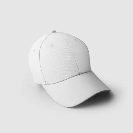 Hat mockup with visor, blank white cap, with realistic shadows, isolated on background. Template for textured head and sun protection accessory. Layout of a cotton headdress, for design presentationの写真素材
