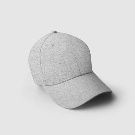 Headgear mockup for sun protection, gray heather cap, isolated on background. Textured hat template...