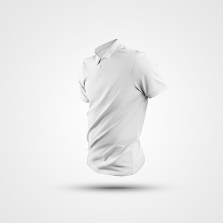 Mockup of white stylish polo 3D rendering, front, side view, isolated on background, for advertising in an online store. Template of a fashionable branded t-shirt, for the presentation of your design.の写真素材