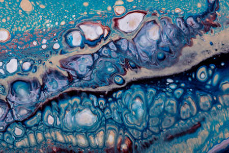 Abstract fluid art, modern liquid acrylic background, painting with cells, lines, streaks. Ebru,...