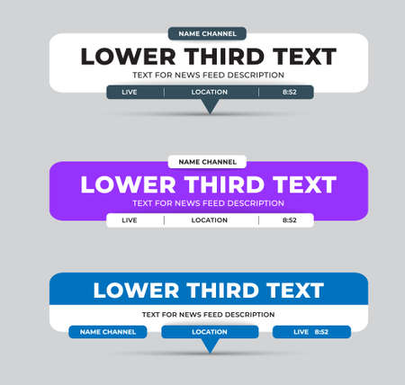 Vector lower third, rectangular color dashboard with rounded corners, for text, channel name, location. News line template for tv, video, media. illustration for business concept. Screen title setのイラスト素材