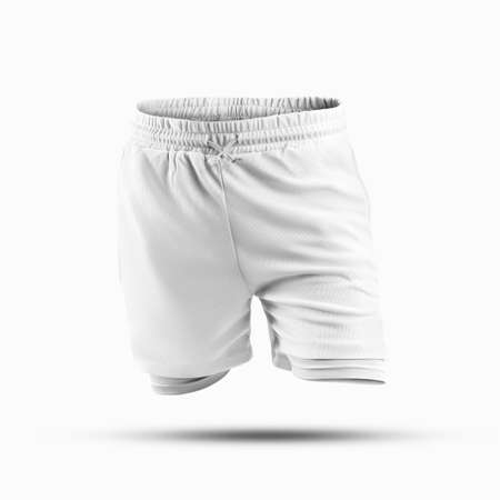 White loose shorts mockup with underpants compression line, 3D rendering, for design, pattern. Texture running shorts template, sportswear, isolated on background, front viewの写真素材