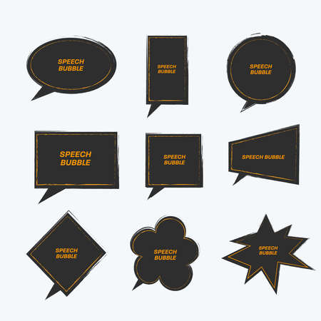 Set of black grung speech bubbles for quotes with a stroke. Vector illustration of design elementsのイラスト素材
