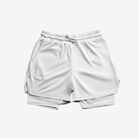 White loose shorts mockup with compression line, isolated on background. Men's sportswear template with underpants for design. front viewの写真素材