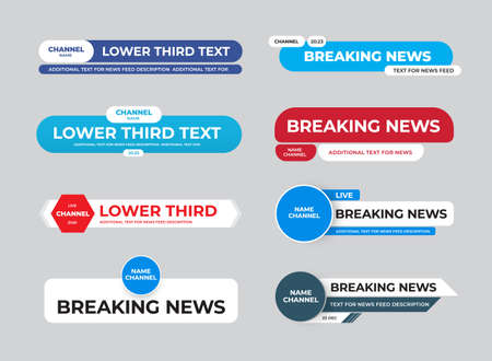 Vector lower third with captions, channel name, for tv, games, news, in geometric shape with rounded corners. Illustration for web, interface for television, headline for captions, text, infoのイラスト素材