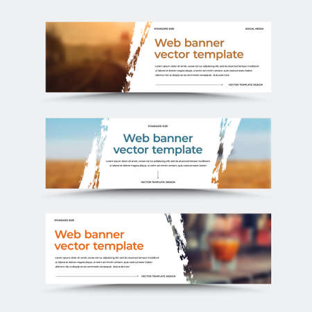 EPS vector banner template, brush stroke design, with photo on white background, for social media, presentation, mailing. Standard size horizontal booklet set. Gift voucher with illustrationのイラスト素材
