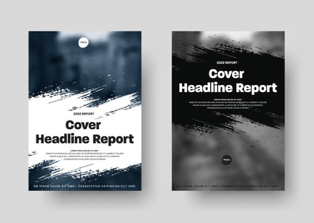 Vector cover design for report, book, brochure or flyer with grunge elements and place for photo. Black and white business template.のイラスト素材