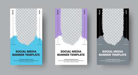 Set of vector web banners for stories with grunge elements. Vertical template with photo space.のイラスト素材