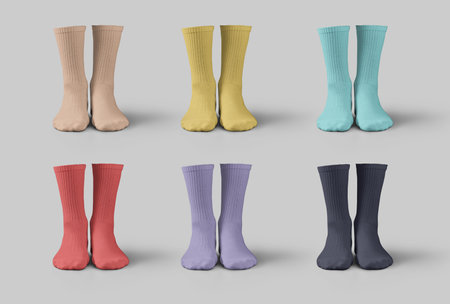 Bright long socks mockup 3D rendering, front view, legwear for design, print, pattern, branding....