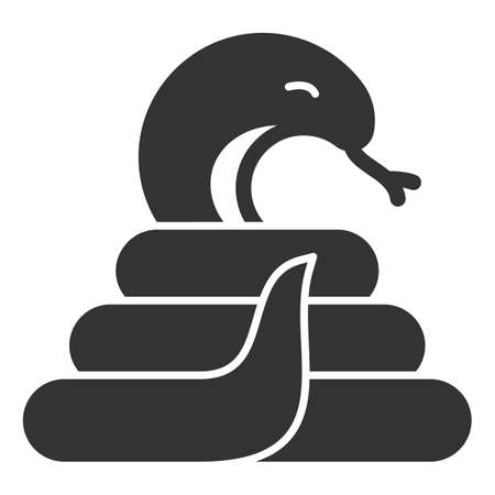 Snake, cobra, curled up in a ring and released its tongue, attack threat - vector sign, web icon, illustration on a white background, glyph styleの写真素材